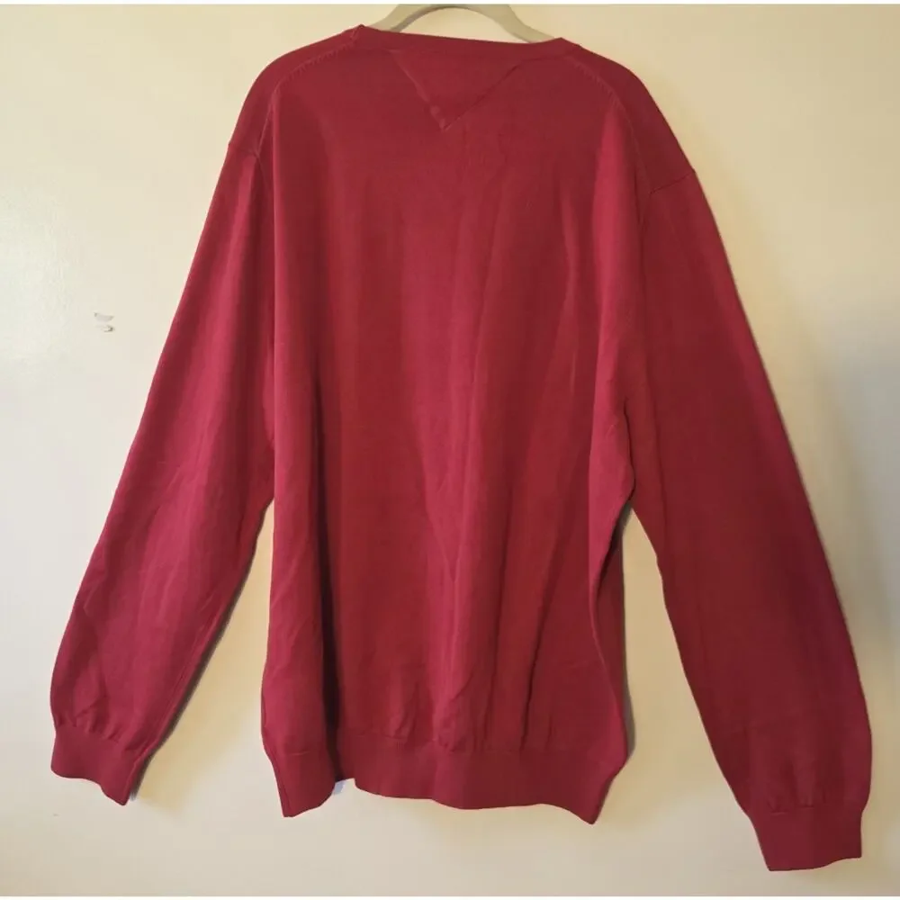 Tommy Hilfiger Mens XXL Classic Crewneck Premium Cotton Sweater Cranberry Red